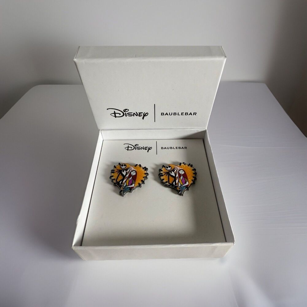 Disney BaubleBar Jack Sally Heart Earrings Nightmare Before Christmas Halloween